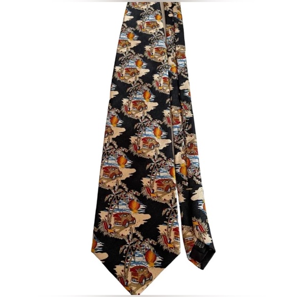 JOHN ASHFORD Mens Beach Scene Christmas Holidays Novelty Silk Tie - Picture 3 of 7